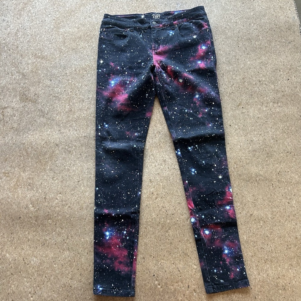 Tripp NYC Galaxy Nebula Print Lightning Bolt Skinny Jeans Size 29 Emo Alt Goth